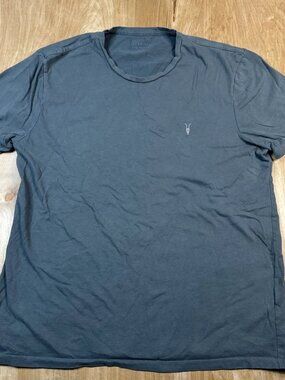 AllSaints Men’s Logo Embroidered T-Shirt Blue Gray Size XL Slim Fit